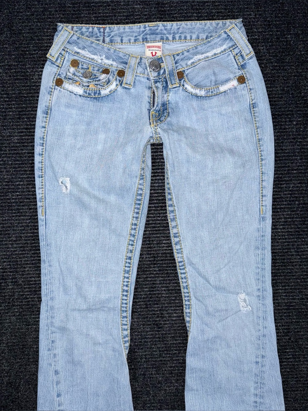 RARE Vintage True Religion Ultra Low Rise Twisted Flare Jeans Distressed 27 x 33 - Picture 4 of 14